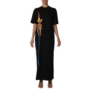 Stella Jean Women's Long Jersey Dress Flower Embroidery Black Size 42 (M) NWT